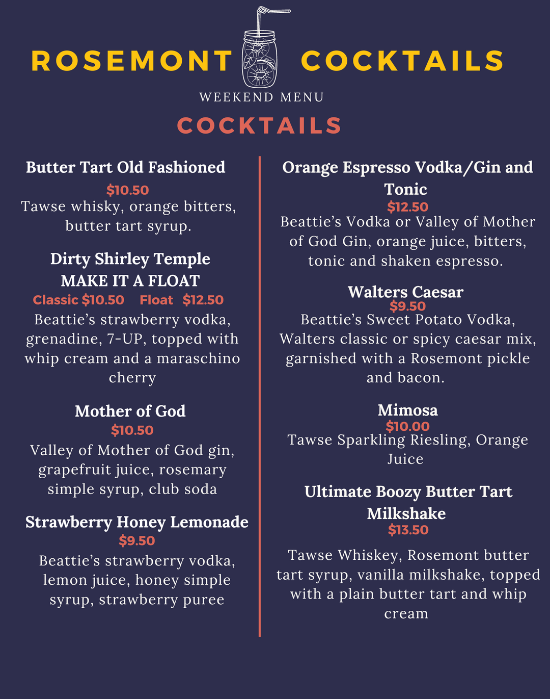 The RGS Menus – Rosemont General Store and Kitchen